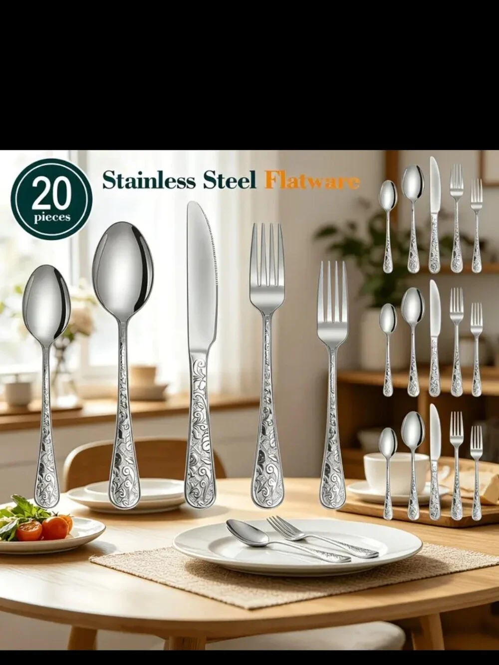 New 40pc Piece Stainless Steel Flatware Set - 1476-1782
